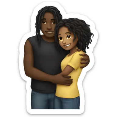 Brown girl with wavy hair hugging black boy who has dreads  sticker