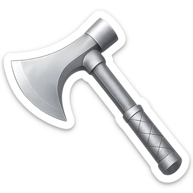 Recolor this iron axe to steel: make it slightly lighter, crisp, and shiny, keep the same shape, realistic metallic steel, emoji style, transparent background. sticker