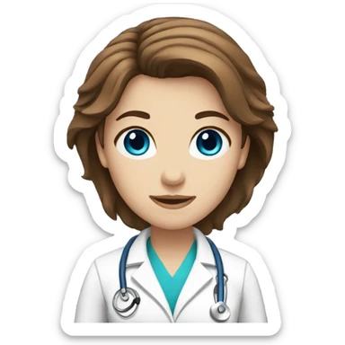 brown hair, blue eyes, female doctor emoji sticker
