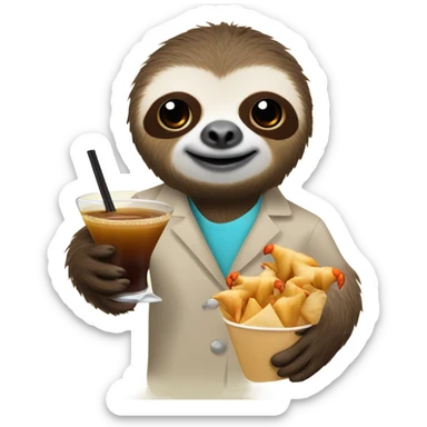 Sloth holding a crab Rangoon and espresso martini sticker