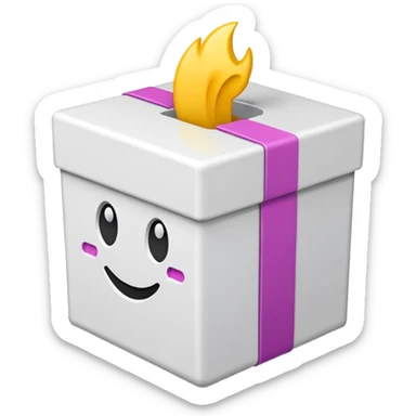 white 3d box with #420ead colour stroke. on the front wall of the box is #420ead colour done mark. sides are also white with #0c0a1e strokes sticker