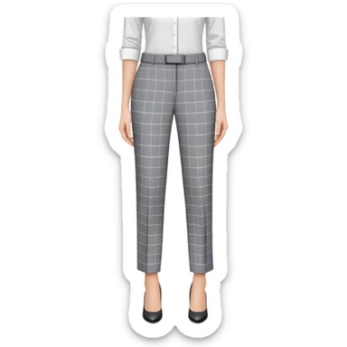 gray dress pants with white grid pattern, plaid check pattern, formal tailored trousers with cuffed hem, for petite women, isolated garment only, no model sticker