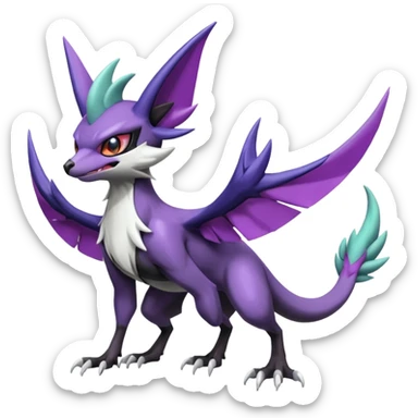 Shiny Noibat-Noivern-Mightyena-Silvally-Fakémon-hybrid-creature (full body)  sticker