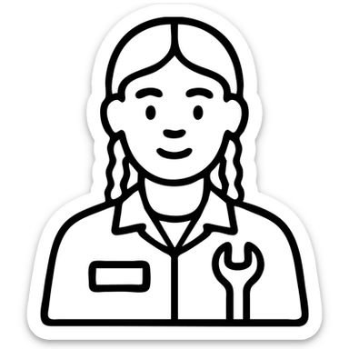 A 40-year-old Latina woman car mechanic with light brown skin, wearing black mechanic uniform, with two braids pulled back from her head sticker
