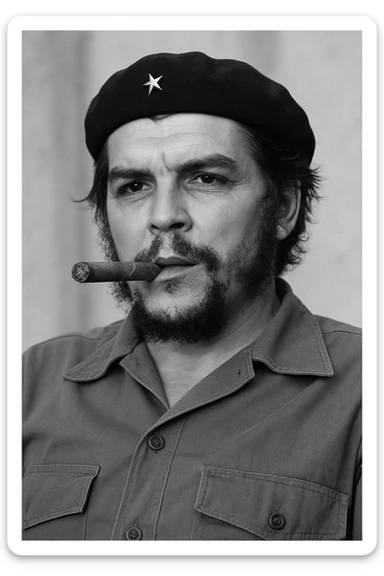 Сгенерируй мне в такой же позе и в такой же одежде Че Гевара и с сигарой в зубах, без надписей и слов sticker