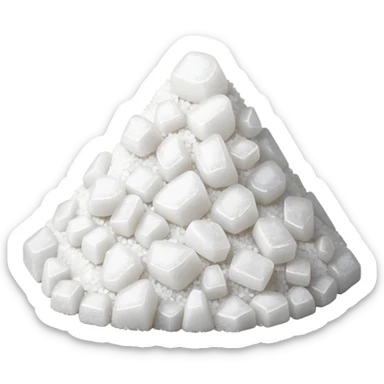 small mound of irregular, coarse white salt crystals, angular and uneven, slightly translucent, crunchy look, grains glint softly in light, no spoon or container, transparent background, emoji scale, apple emoji style sticker