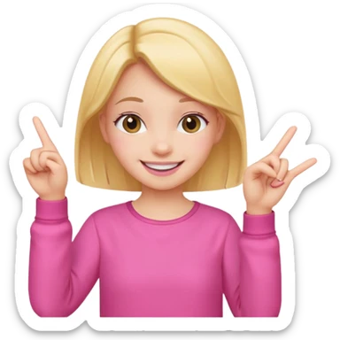 cheerful smile girl with cheerful hand gesture, make them cute, with pink cloth sticker