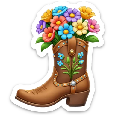 Create a singular cowboy boot filled with flowers sticker