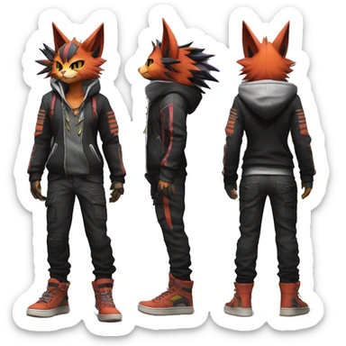 Cool Anthro Noivern-Litten-Cat-Pokémon with edgy stripes hoodie spiked collar punk techwear Cargo Pants Full Body sticker