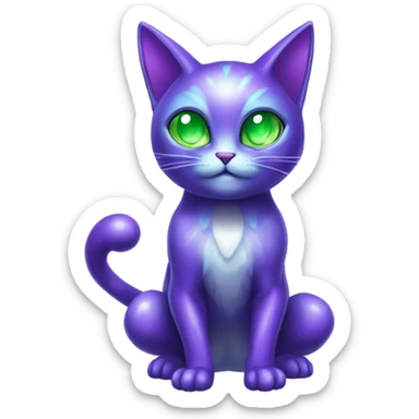 Shiny, Sparkly, Dark-type-Fairy-Type-Psychic-Ice-type-Fakémon-Alien-Cat Blind Purple eyes, green gem, full body sticker