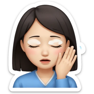 Crying asian girl with clean vibe, closing eyes sticker