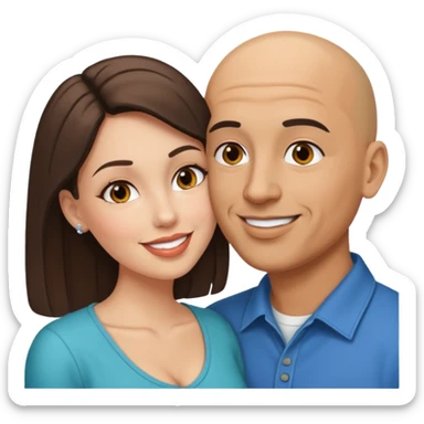 Bald Hispanic man kissing white brunette woman sticker