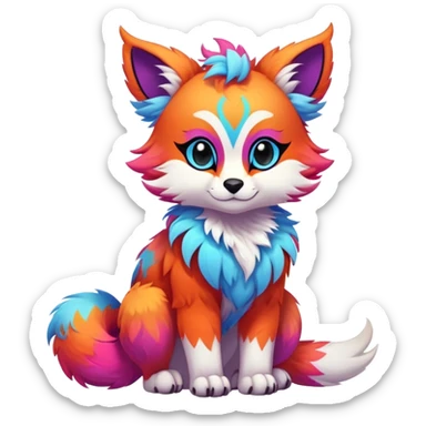 Neon-colored multi-colored cute cool exotic Falvie-Fionbri-fantasy-creature-fursona, full body, with cute markings sticker