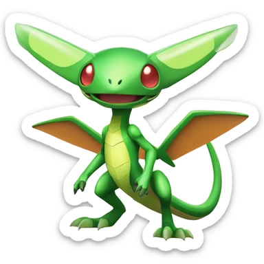 a shiny green Genesect-Flygon-Raptor-Fakémon—hybrid with a futuristic visor-helmet full body sticker