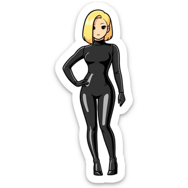 full-length girl wearing a tight latex bodysuit, fashion pose sticker