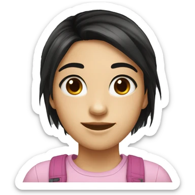 girl teenager with black hair dark brown eyes smilling sticker