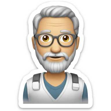 Homme âgé cheveux gris très courts barbe grise très courte lunettes rondes avec caméra en main sticker