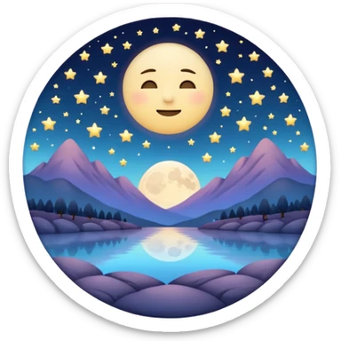 "Design a calming circle emoji for evening reflection. Soft moonlight, gentle stars, peaceful twilight sky, or spiritual symbols. No people - emphasize tranquil colors, night sky elements, and serene spiritual imagery." sticker