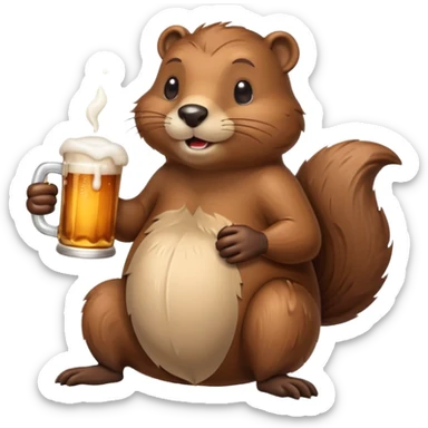 A relaxed beaver leaning back with a foamy beer mug sticker