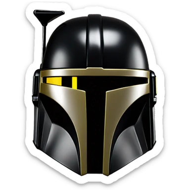 Gloss black and yellow mandalorian helmet with one antenna sticker