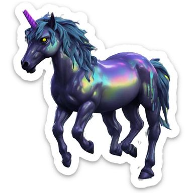 .Zombie_ Vaporwave black holographic oilslick zombie unicorn yellow caution tape graffiti Pegasus sticker
