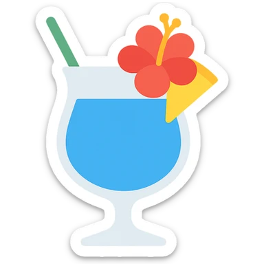 blue tropical cocktail with hibiscus and pineapple garnishes sticker