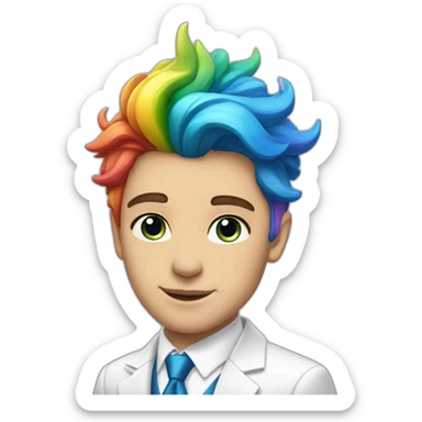 Posh-boy-with-white-suit-and-blue-eyes-and-rainbow-unicorn-hair sticker