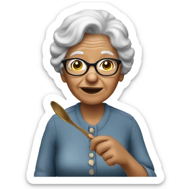 A granny holding a spoon sticker