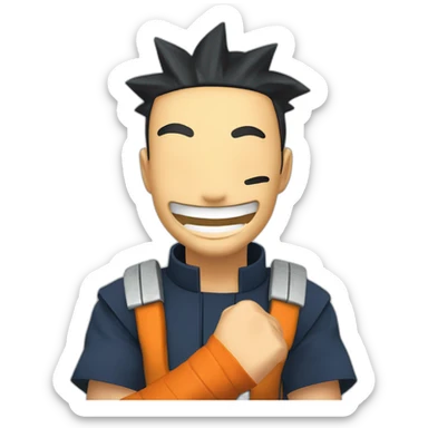 naruto festejando con una sonrisa enorme y brillante, saltando, alzando una mano, y haciendo un pulgar para arriba con la otra sticker