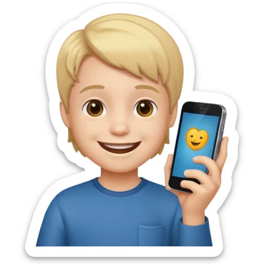 happy little kid with a phone sticker
