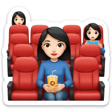 a girl with black hair enjoying a film in a cinema seat sticker