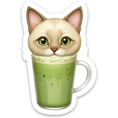 Siamese Cat holding in its paws an iced matcha latte sticker