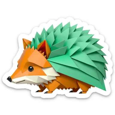 origami hedgehog half fox half hedgehog in color green mint rgb(168, 251, 211) the tail of fox A8FBD3 sticker