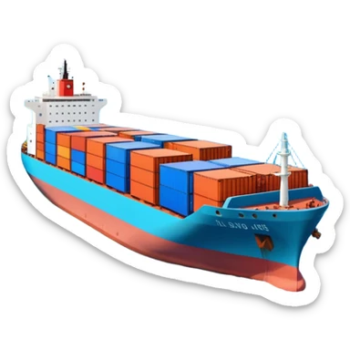 Draw a large cargo ship loaded with colorful containers on the sea. sticker