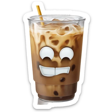 Iced coffee in a libbey cup (beer glass can) with bamboo lids and straw. There is printed  on the mug  sticker