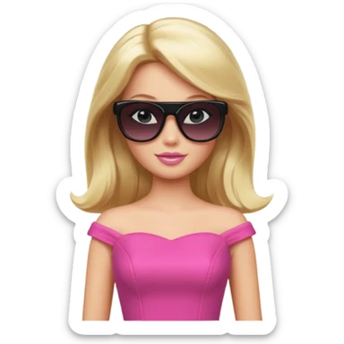 barbie with long blonde hair wear black sun glasses, pink dress sticker