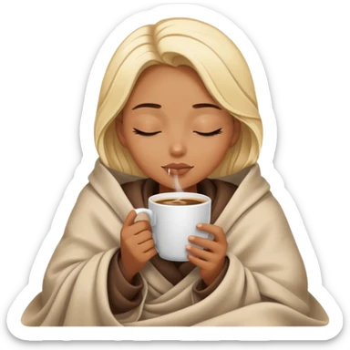 Blonde black girl inside a blanket sipping coffee eyes closed sticker