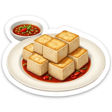 fried tofu with chili on the side of the plate sticker