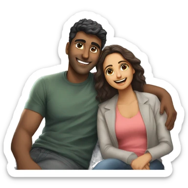 Aditya(male) flying a plane besides anousha(female) his girlfriend and smiling make them sit in a lane sticker