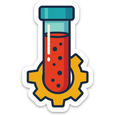 a blood tube and a gear, combined as a single object, colorful cartoon style sticker