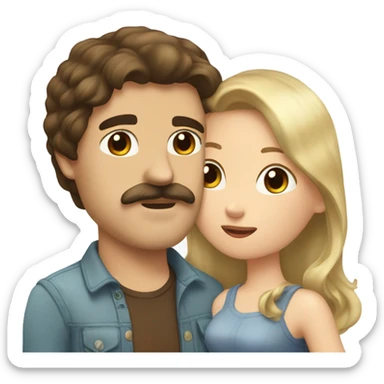 Man with brown hair and blond mustache kissed beautiful girl with dark brown hair  sticker