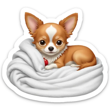 Long haired chihuahua, beige/redhaired with white chest and white socks, sleeping cutely under blanket sticker