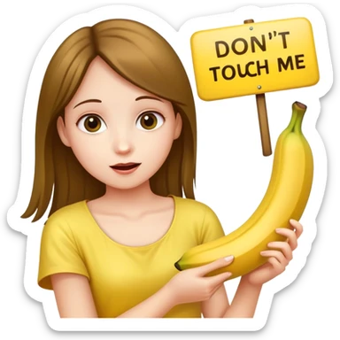 Girl with an banana in hand holding a sign that says don’t touch me  sticker