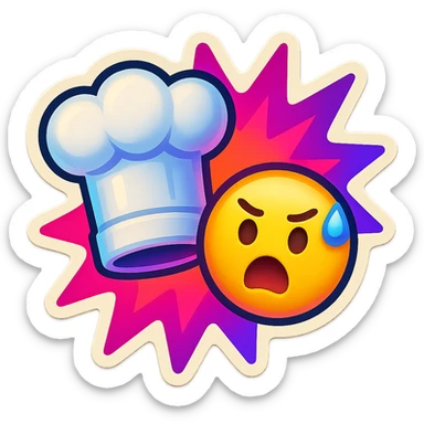 chef's hat with urgency emoji, color explosion, playful and modern with gradient FF4D67, 9D34FF gradient, vibrant sticker