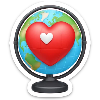A glowing heart wrapped around a small globe, symbolizing love for travel and the world. Modern emoji design, vivid yet soft colors, clean background. sticker