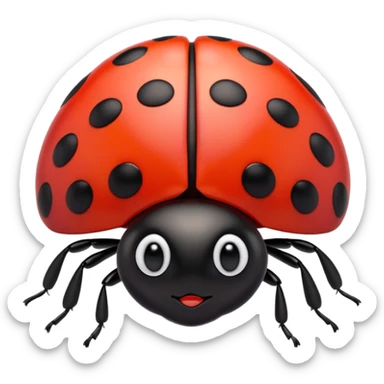 A 3D Apple-style emoji of a cute red ladybug with black spots, shiny smooth body, small antennae, and gentle light reflection on its wings. Centered, clean white background, colorful and playful design. sticker