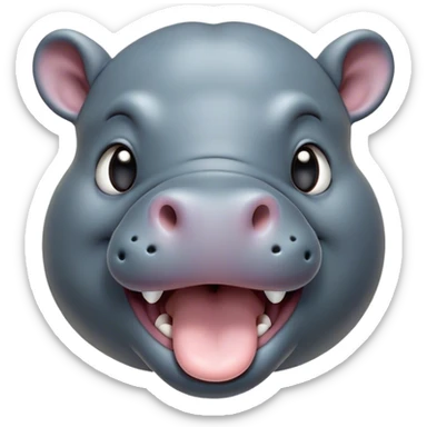 Cinematic Cute Yawning Hippo Portrait Emoji, Head tilted slightly with a dramatic, wide-open yawn, showcasing a soft, smooth slate-gray hide with gently drooping ears, round eyes barely open in drowsy contentment, Simplified yet irresistibly adorable features, highly detailed, glowing with a soft, cozy glow, high shine, relaxed yet expressive, stylized with a touch of aquatic charm, bright and endearing, soft glowing outline, capturing the essence of a sleepy yet affectionate hippo, so drowsy it feels like it could stretch out of the screen and curl up for a nap! sticker