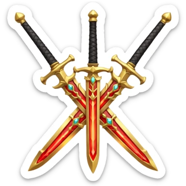 Golden fiery royal two crossed swrods with red gem and golden blade sticker