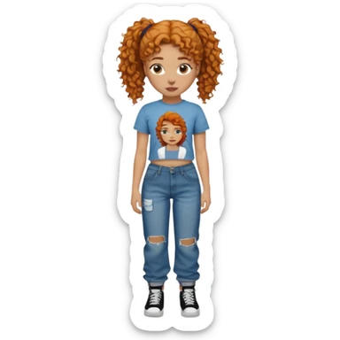 Girl with ginger curly hair in one ponytail, and then have a tupac shirt and loose jeans sticker