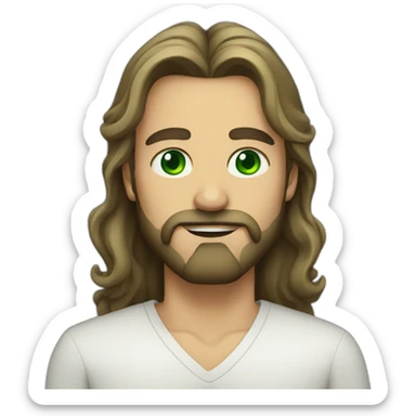 man with green eyes, beard and long tied hair sticker
